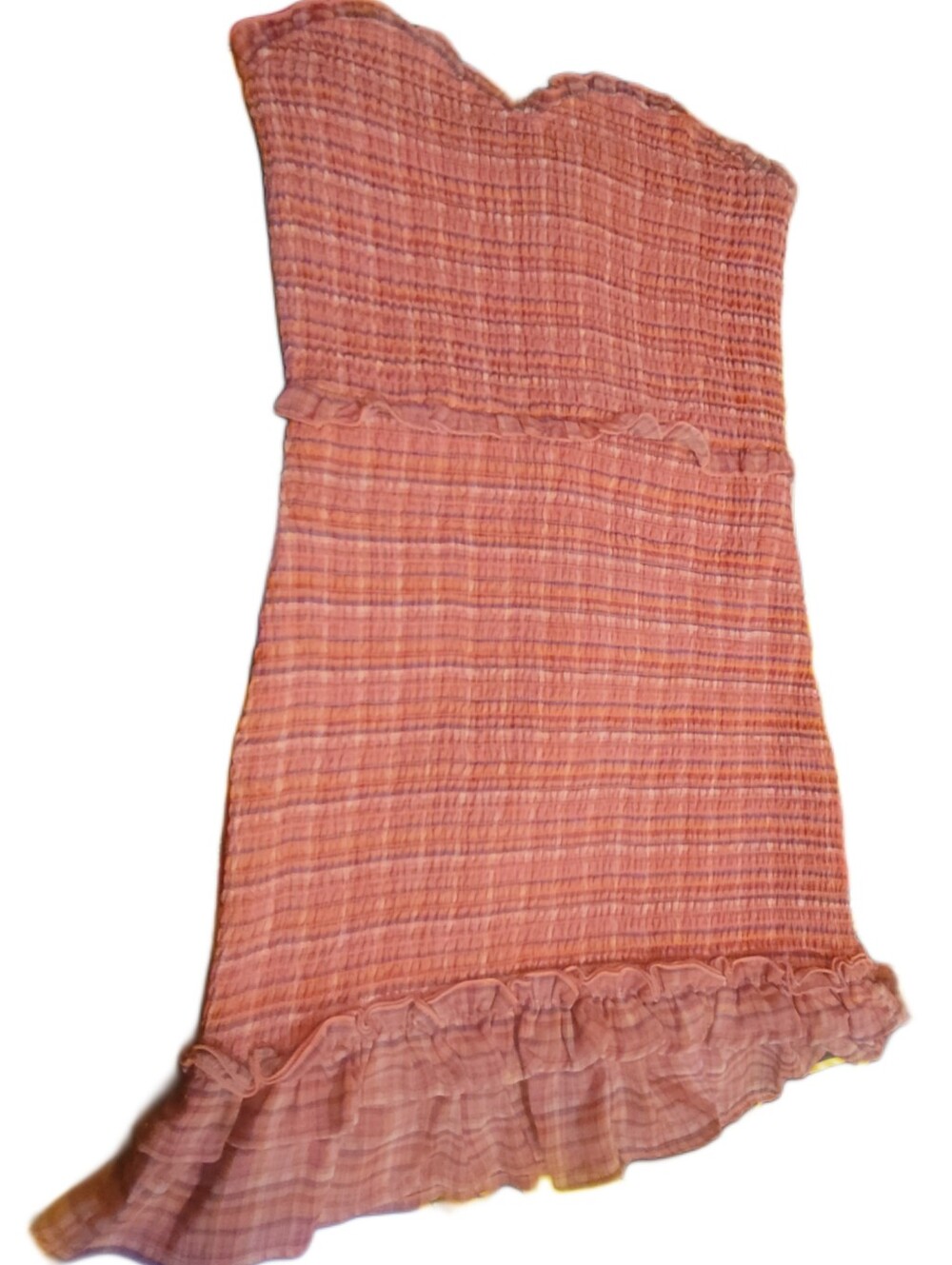 AQUA Pink Smocked Strapless Mini Dress with Ruffle Hem